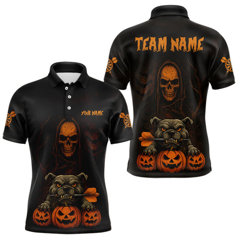 Maxcorners Custom Skeleton Bulldog Dartboard Halloween Orange Dart Men 1/4-Zip Shirt Dart Jerseys LM0910