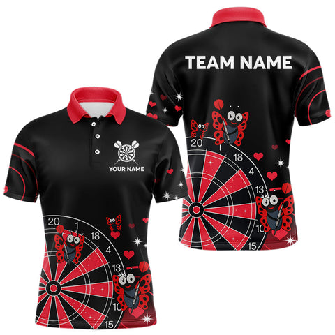 Maxcorners Custom Black And Red Butterflies Funny Dart Men Polo Shirt Dart Team Jerseys LM0910