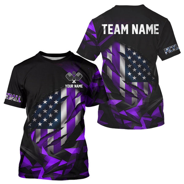 Maxcorners Custom Black & Purple Patriotic Pickleball Men T-Shirt US Flag Pickleball Jersey LM0910