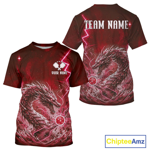 Maxcorners Lightning Red Waves Dragon Custom Men's Pickleball T-Shirt Pickleball Team Jerseys MT0811