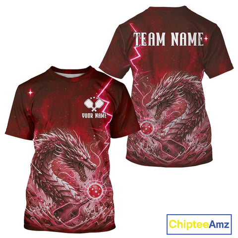 Maxcorners Lightning Red Waves Dragon Custom Men's Pickleball T-Shirt Pickleball Team Jerseys MT0811