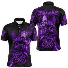 Maxcorners Custom Purple Smokes Grunge Skull Men Darts Polo Shirt US Flag Skull Dart League Jerseys TU0212