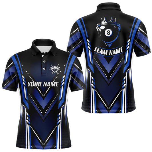 Maxcorners Black & Blue Crown 8 Ball Pool Men Billiard Polo & 1/4-Zip Shirt Personalized Billiard Gifts LM1904