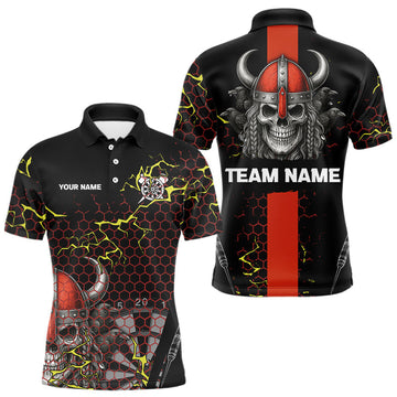 Maxcorners Red Horned Warrior Skull Men's Dart Shirt - Personalized Name For Darts Jersey LM1506