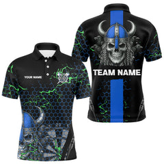 Maxcorners Blue Horned Warrior Skull Men's Dart Shirt - Personalized Name For Darts Jersey LM1506