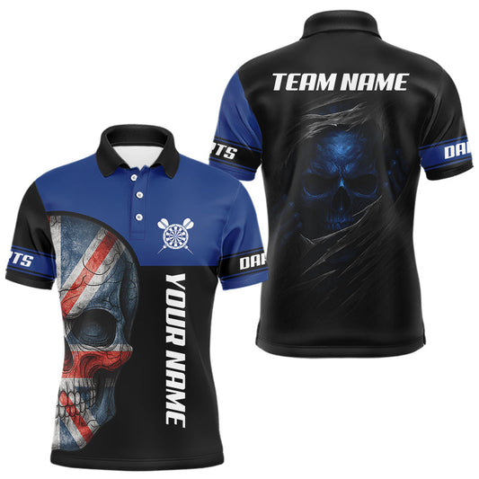 Maxcorners Blue Skeleton & Dartboard Custom Polo Darts Shirt For Men - Darts Team Jersey LM1203