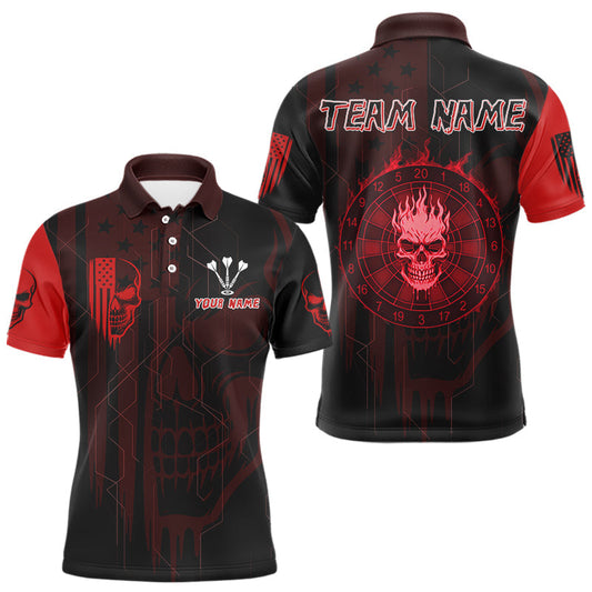 Maxcorners Custom Darts Team Polo Shirt For Men Red Flame Dartboard - Darts Jersey LM1203