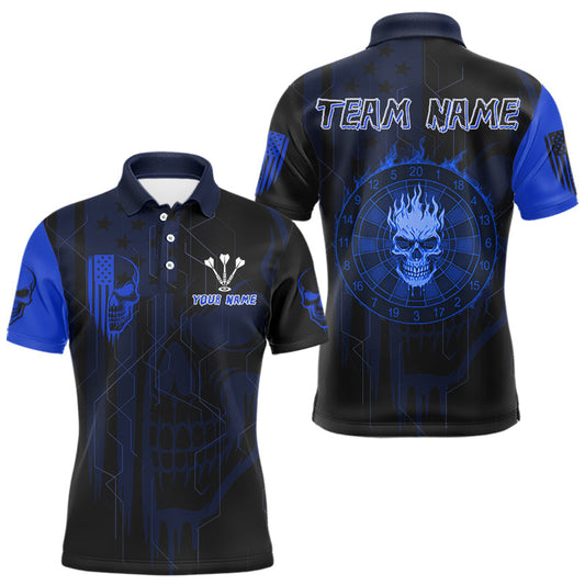 Maxcorners Custom Darts Team Polo Shirt For Men Blue Flame Dartboard - Darts Jersey LM1203