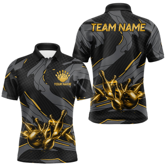 Maxcorners Grey And Yellow Lightning Bowling Shirts For Men Custom Strike Team Bowling Tournament LM0607