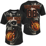Maxcorners Custom Black Grunge Fire Flames Baseball Ball Shirt For Men Horror Baseball Jerseys LM0910