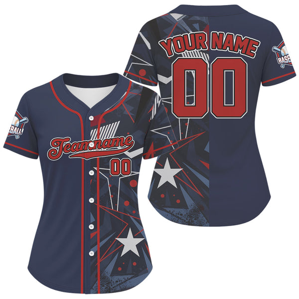 Maxcorners Custom Blue & Red Baseball Shirt Personalized Grunge Baseball Jerseys For Men LM0910