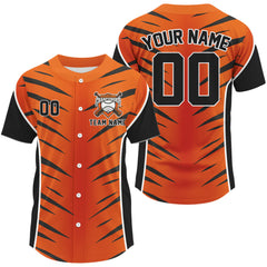 Maxcorners Custom Black Orange Stripes Baseball Shirt Personalized Baseball Jerseys For Men LM0910