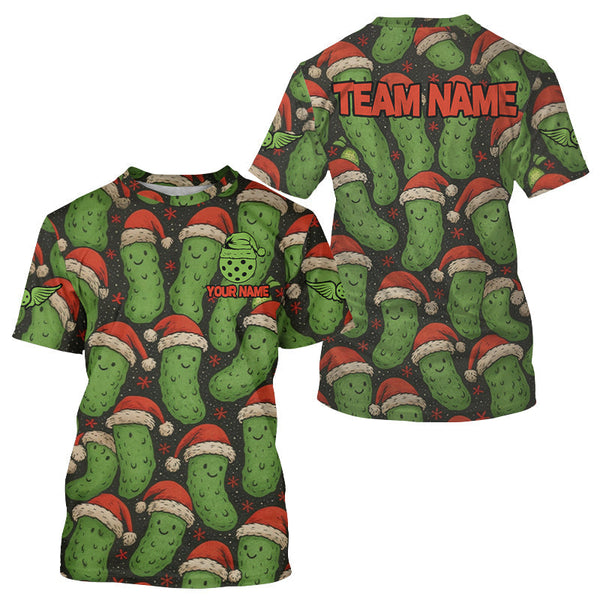 Maxcorners Custom Pickle Christmas Funny Pickleball T-Shirt For Men Xmas Pickleball Jerseys LM0910