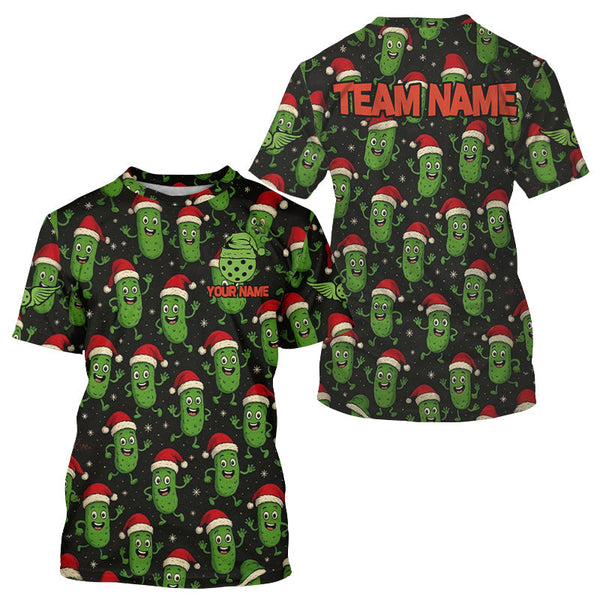 Maxcorners Custom Santa Hat Pickle Christmas Pickleball Men T-Shirt Xmas Funny Pickleball Jerseys LM0910