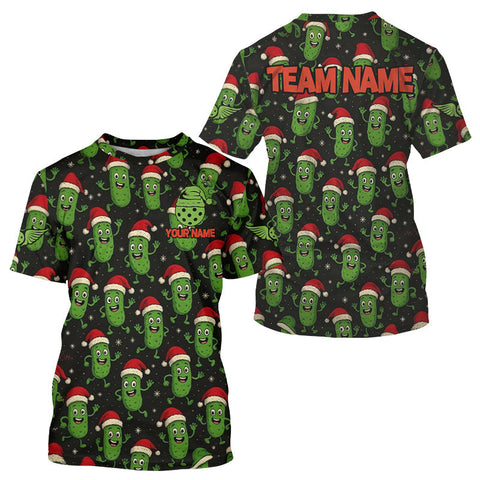 Maxcorners Custom Santa Hat Pickle Christmas Pickleball Men T-Shirt Xmas Funny Pickleball Jerseys LM0910