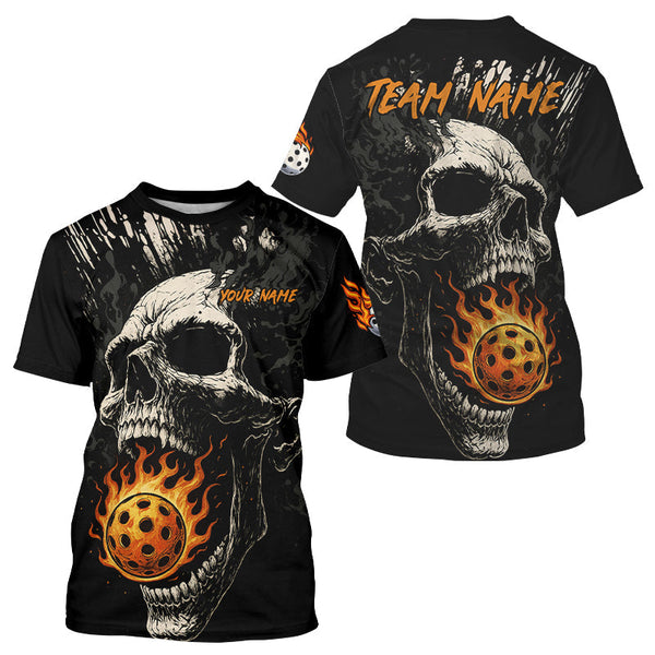 Maxcorners Custom Black And Red Flames Pickleball Ball T-Shirt For Men Grunge Pickleball Jerseys LM0910