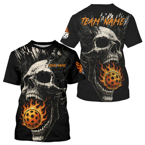 Maxcorners Custom Black And Red Flames Pickleball Ball T-Shirt For Men Grunge Pickleball Jerseys LM0910