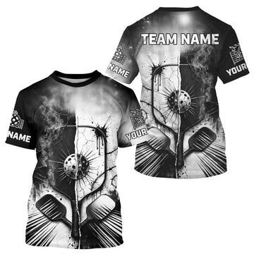 Maxcorners Custom Black White Pickleball Ball League Jerseys Grunge Pickleball Paddle Shirts For Men LM0412