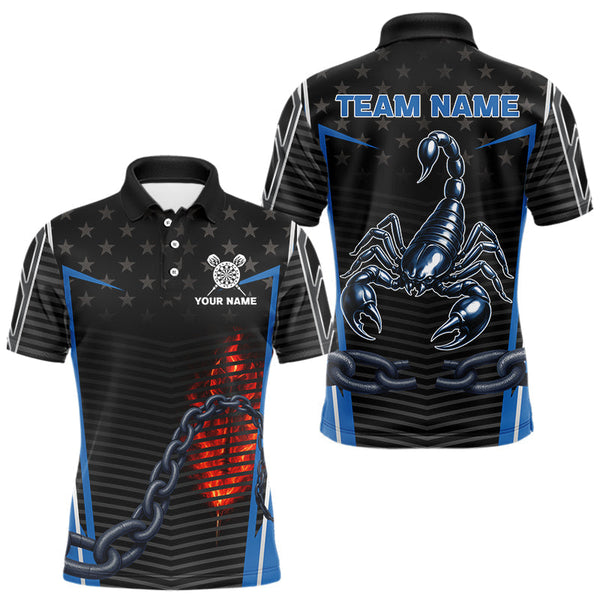 Maxcorners Flame Dart Arrow & Scorpion Men's Darts Shirt - Custom Name For Blue Darts Jersey LM1506