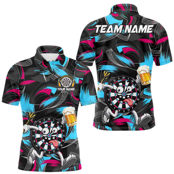 Maxcorners Pink And Teal Paint Dartboard Funny Beer Darts Team Shirt For Men Custom Darts Polo 1/4-Zip Jersey