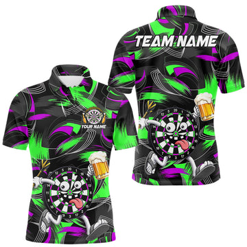 Maxcorners Purple And Green Paint Dartboard Funny Beer Darts Team Shirt For Men Custom Darts Polo 1/4-Zip Jersey