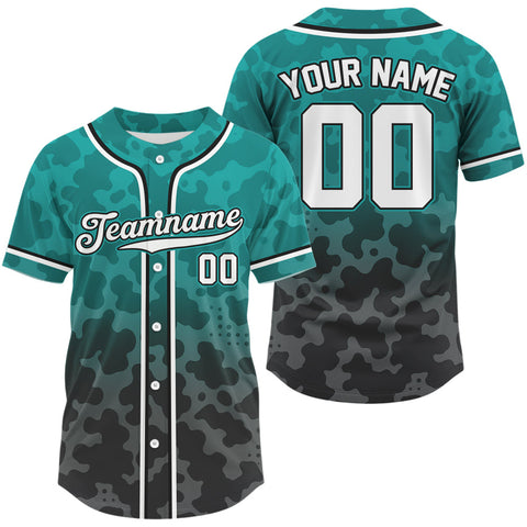 Maxcorners Custom Black Turquoise Camo Baseball Shirt For Men Baseball Team Jerseys LM0910