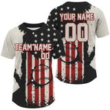 Maxcorners Custom Black Red USA Flag Baseball Shirt For Men Patriotic Baseball Jerseys LM0910