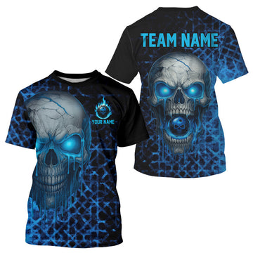 Maxcorners Custom Blue Dripping Skull Pickleball Ball League Jerseys Men Pickleball Paddle Shirts