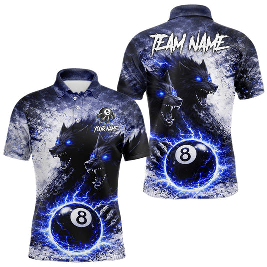 Maxcorners Grey & Blue Grunge Wolfs Claws Thunder 8 Ball Pool Men Billiard Shirt Custom Billiard Team Attire LM0402