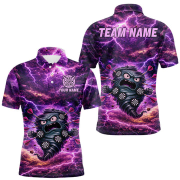 Maxcorners Purple Funny Scary Tornado Dartboard & Arrow Men Darts Polo Shirt Custom Dart League Shirts LM0602