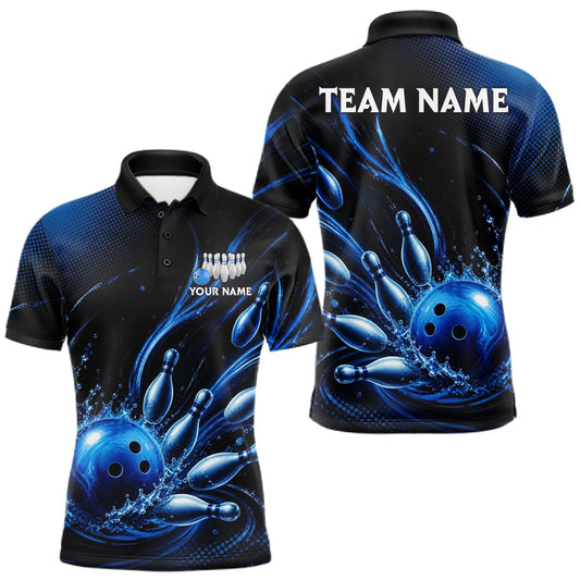 Maxcorners Blue Watering Bowling Ball & Pins Jerseys For Men