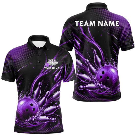 Maxcorners Purple Watering Bowling Ball & Pins Jerseys For Men
