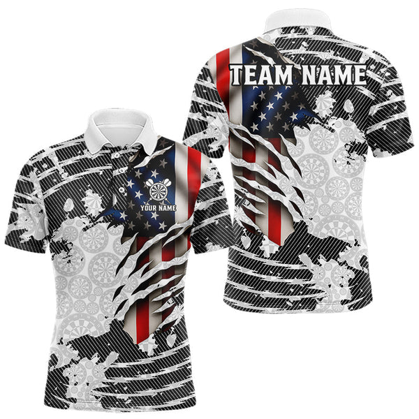 Maxcorners Custom Black White USA Flag Dartboard Dart Men Polo Shirt Patriotic Dart Jerseys LM0910