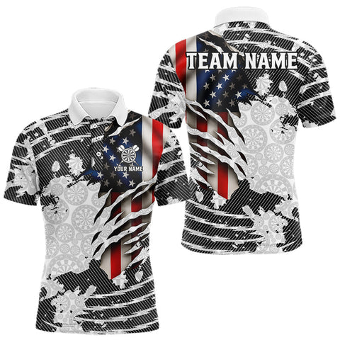 Maxcorners Custom Black White USA Flag Dartboard Dart Men Polo Shirt Patriotic Dart Jerseys LM0910