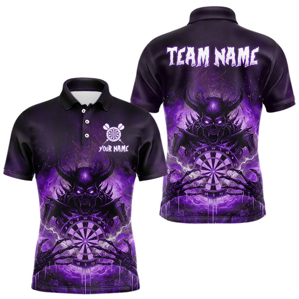 Maxcorners Custom Purple Flames Skeleton Grunge Dartboard Men Darts Polo Shirt Horror Dart Jerseys TU1011