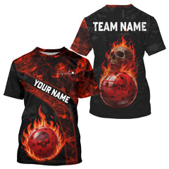 Maxcorners Custom Red Flaming Men Pickleball Ball 3D League Jerseys Flame Skull Pickleball Team Shirts