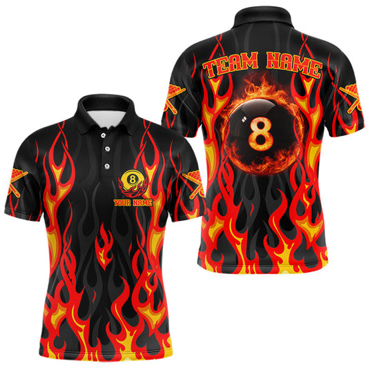 Maxcorners Fire Flame 8 Ball Pool Men Billiard Polo & 1/4-Zip Attire Custom Red Billiard Shirt Designs LM0901