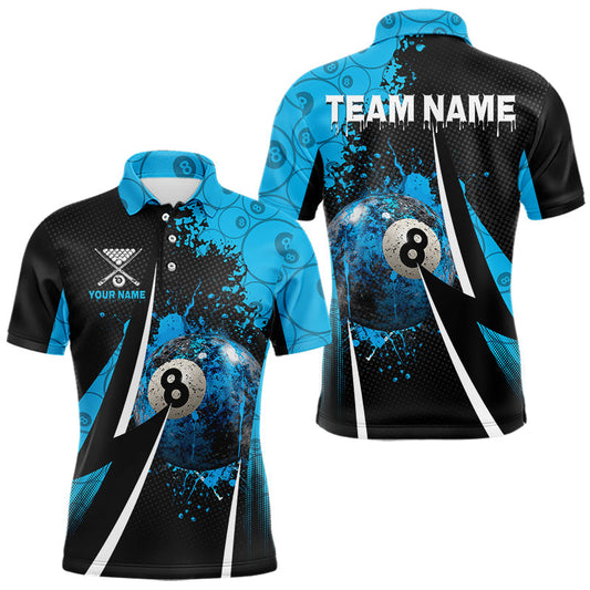 Maxcorners Blue Grunge 8 Ball Pool Team Shirt Personalized Men Billiard Polo & 1/4-Zip Attire Gift LM0901