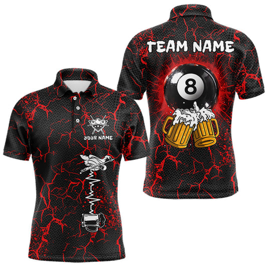 Maxcorners Funny Beer 8 Ball Pool Team Shirt Personalized Men Billiard Polo & 1/4-Zip Attire Gifts|Red LM0901