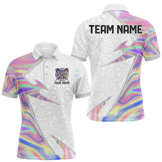 Personalized Pink Holographic Dartboard Pattern Men Darts Polo & 1/4-Zip Shirts Dart Team Jerseys LM1203