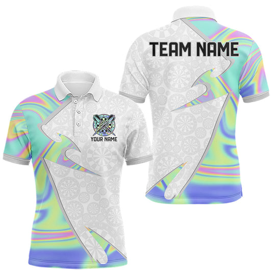Personalized Green Blue Holographic Dartboard Pattern Men Darts Polo & 1/4-Zip Shirts Dart Team Jerseys LM1203