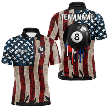 Maxcorners American Flag Retro Mens Billiard Pool Shirt Custom 8 Ball Dripping Patriot Billiards Team Jerseys