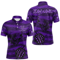 Maxcorners Custom Purple Grunge Wolf Torn Dartboard Men Darts Polo Shirt Wolf Dart League Jerseys