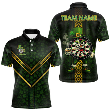 Maxcorners Funny Smoking Dartboard St Patrick's Day Darts Polo Shirt For Men Custom Dart League Shirt