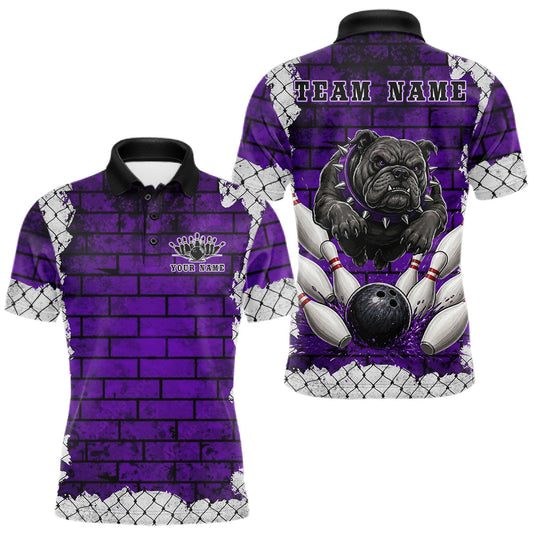 Maxcorners Purple Brick-Wall Fierce Bulldog Men Bowing Team Shirt Personalized Bowling Jersey For Bowlers LM1005