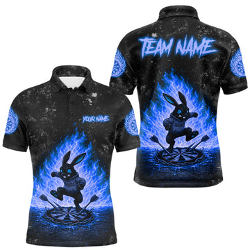 Maxcorners Crazy Rabbit Dartboard Fire Flame Darts Shirt For Men Custom Name Dart Team Outfits Jersey | Blue LM2607
