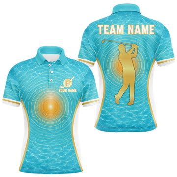 Maxcorners White, Gold And Blue Ocean Golf Polo Shirts For Men Custom Summer Golf Team Jersey, Golf Gifts