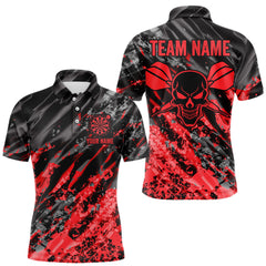 Maxcorners Custom Streaks Red And Grey Skull Men Darts Polo Team Shirt Skull Dart League Jerseys LM1112