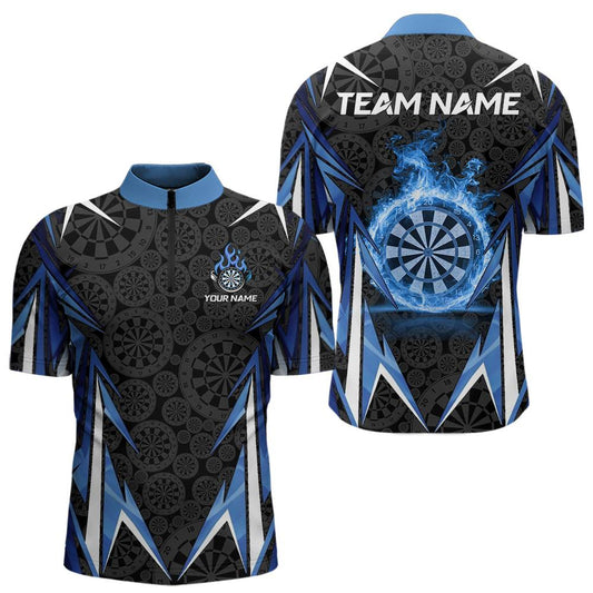 Maxcorners Black And Blue Flames Dartboard Men Darts 1/4-Zip Shirts Custom Fire Flame Dart Team Jerseys LM0901