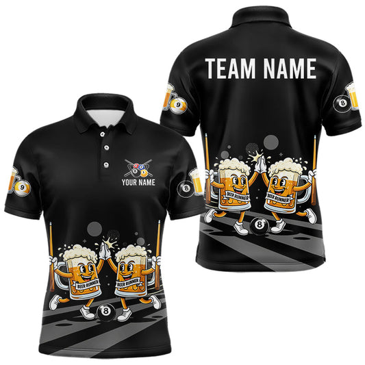 Maxcorners Funny Beer Couple Play Pool 8 Ball Men's Billiard Team Shirt Custom Billiard Polo & 1/4 Zip Attire